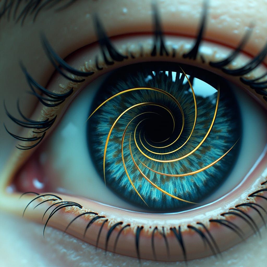 Mysterious Eye with Spiral Iris, in Escher Style