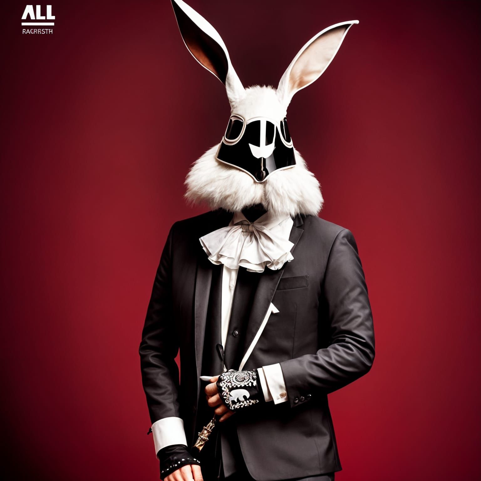 Ornate Rabbit Mask on Handsome Man: Dark Art Portrait