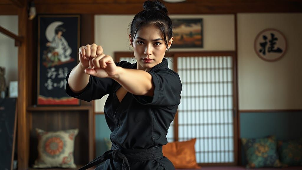 Female Martial Artist in Action, Film Grain Style