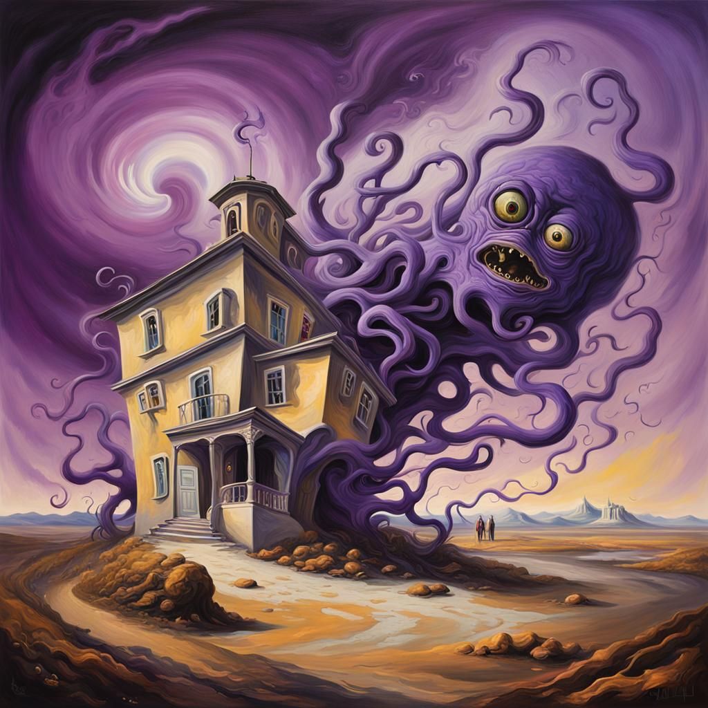 Purple Monster Whirlwind in Surreal Horror Landscape