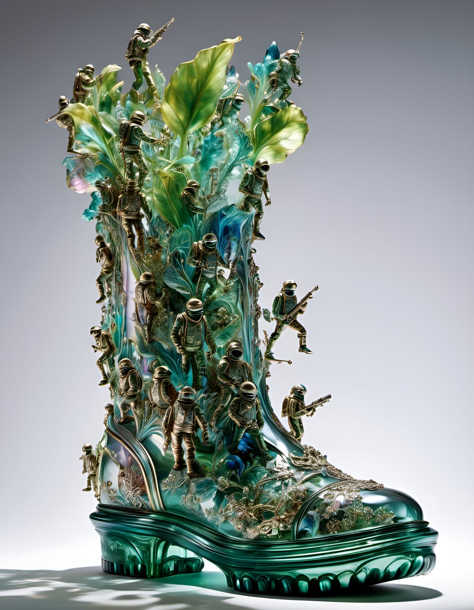 Green Astronaut Army in Glass Rainboot