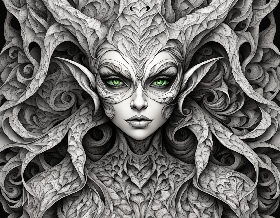 Evil Goblin Girl with Abstract Fractal Art