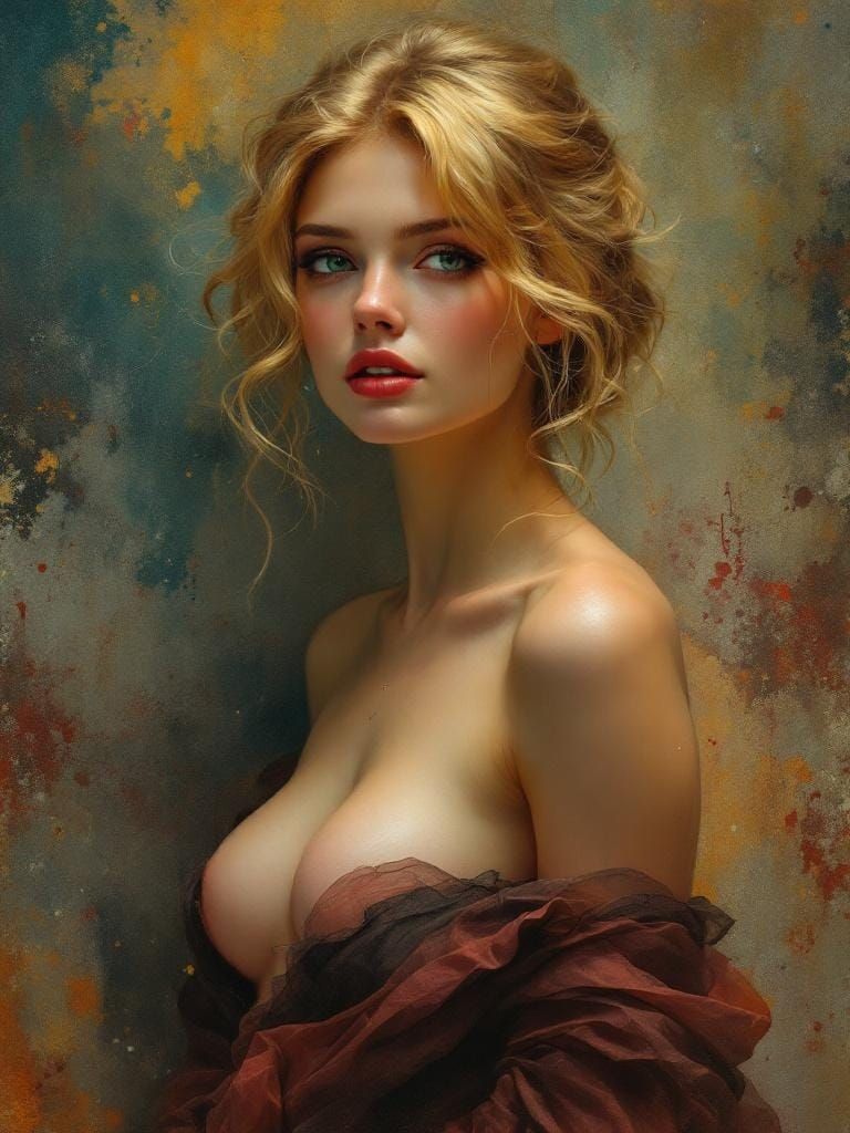 Blonde Woman in Greek Pose: Art Nouveau Fusion