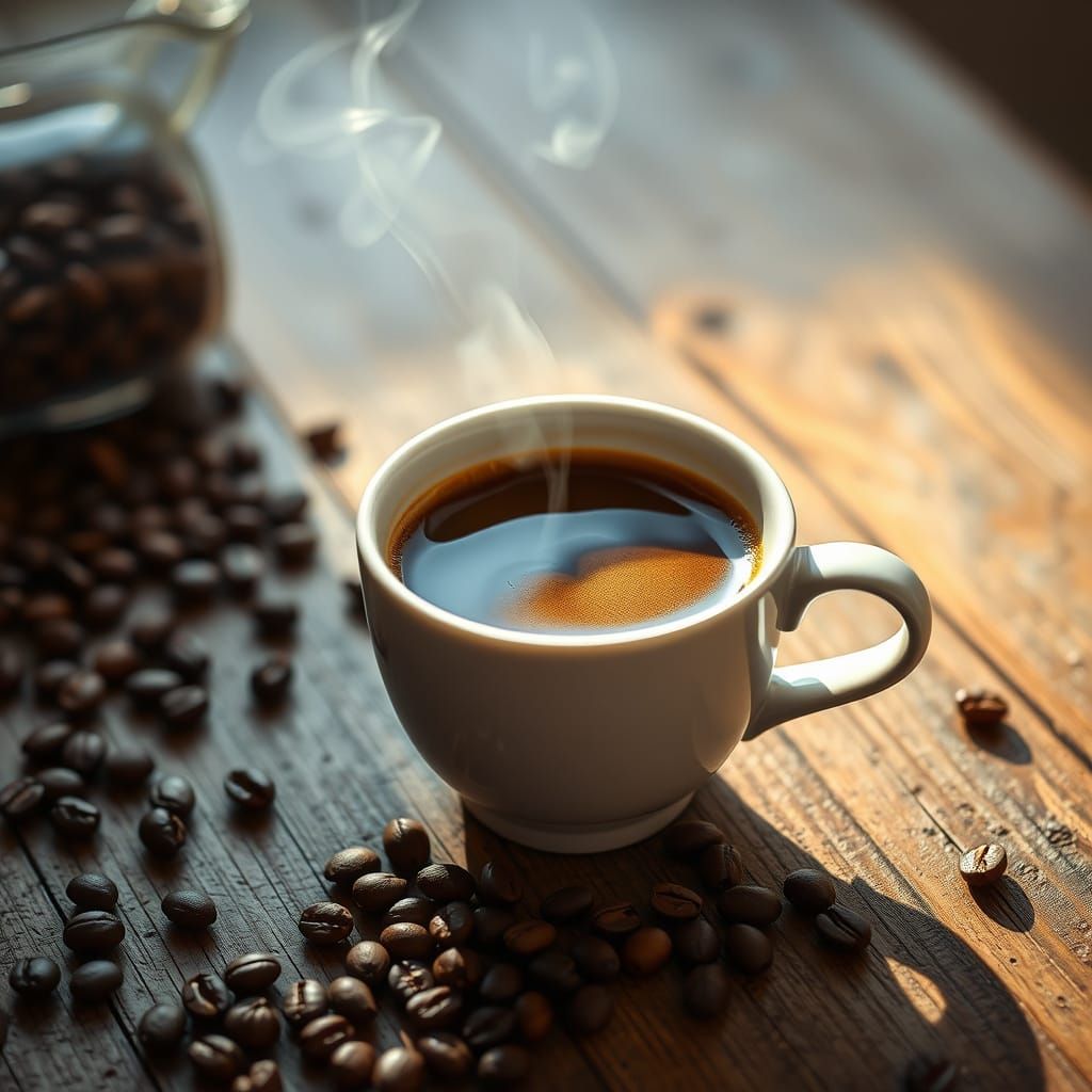 Hyper-Realistic Close-Up of Freshly Brewed Coffee in Ceramic...