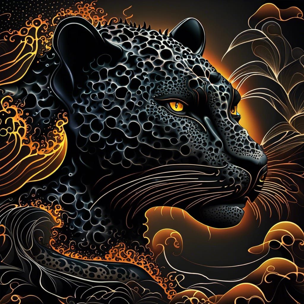 Black Jaguar Engulfed in Volcanic Lightning
