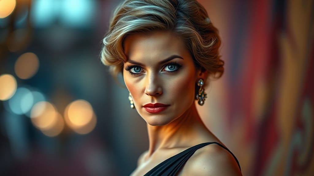 Elegant Woman in Evening Gown, Hyperrealistic Photography