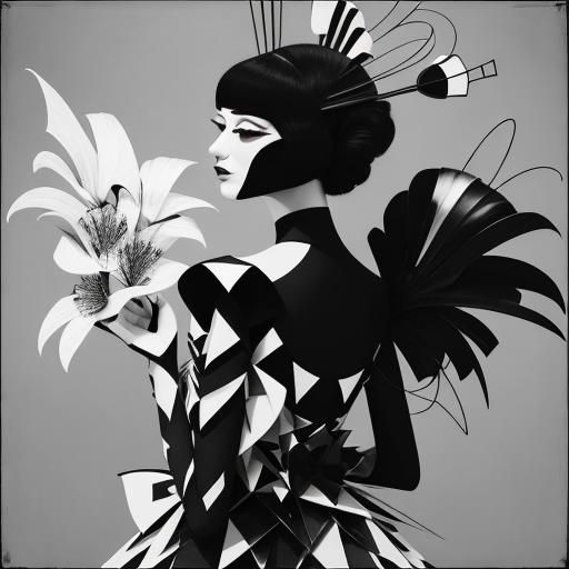 Monochromatic Photogram of Winged Model in Dada Style