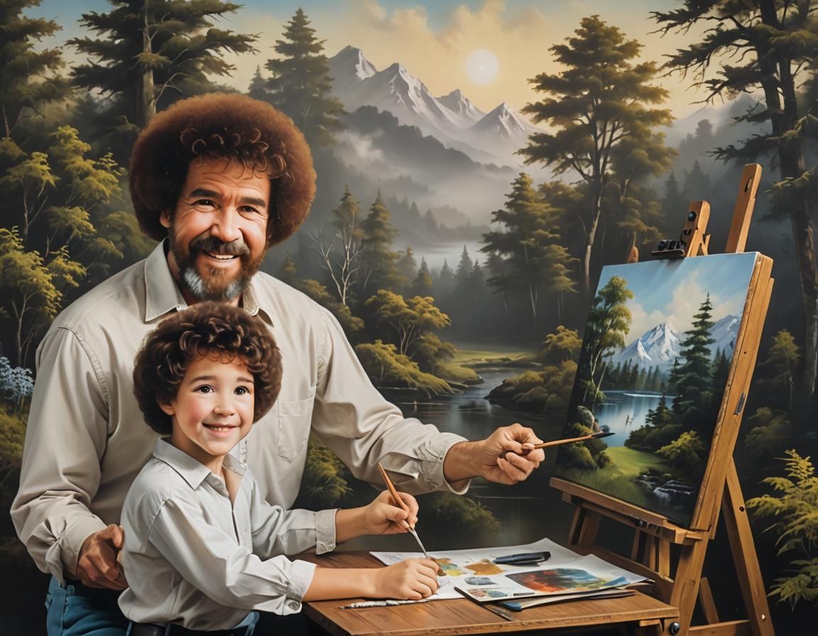 Bob Ross Paints with His Younger Self
