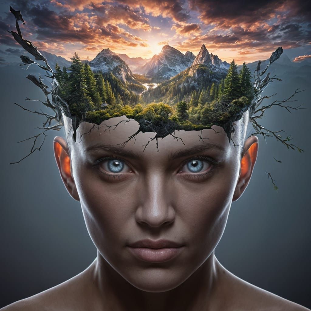 Surreal Head with Bursting Internal World