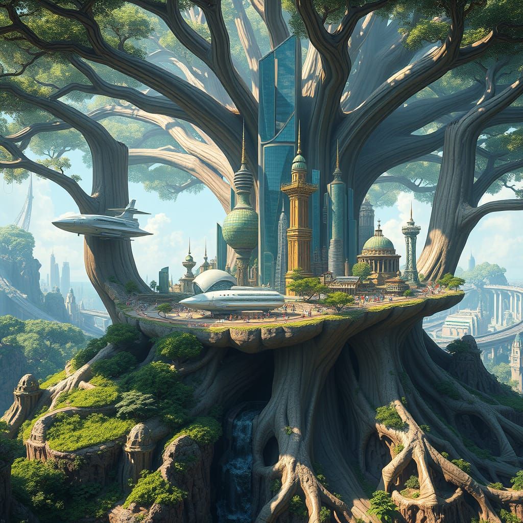 Futuristic City Inside Giant Tree, Digital Art