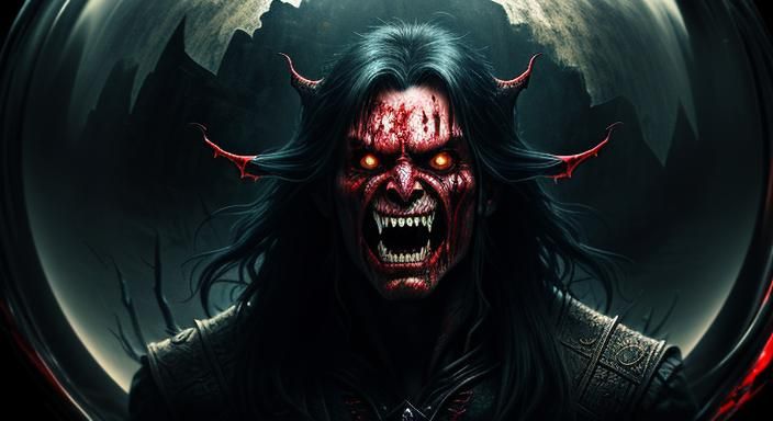 Screaming Vampire Trapped in Glass Sphere, 3D Render