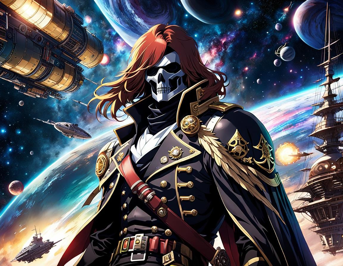 Space Pirate Captain in Steampunk Anime Style