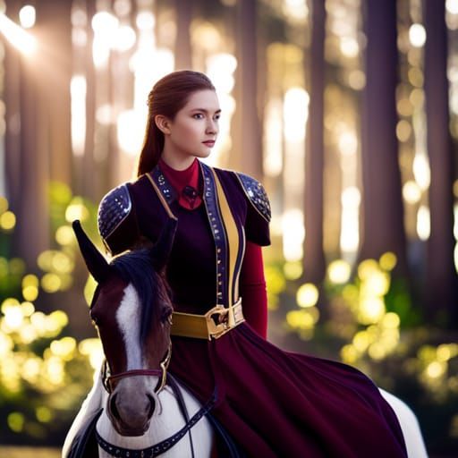 Medieval Girl on Horseback in Forest