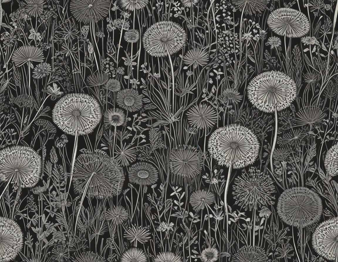 Dandelions in a Vibrant Wood Engraving