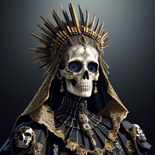 Skull Fashion Model in Vivid Oil Painting Style