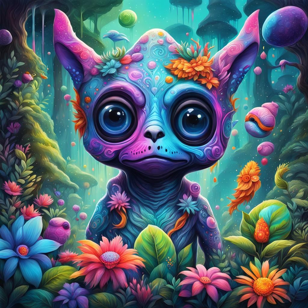 Enchanted Alien Forest: Holographic Cosmic Illustration