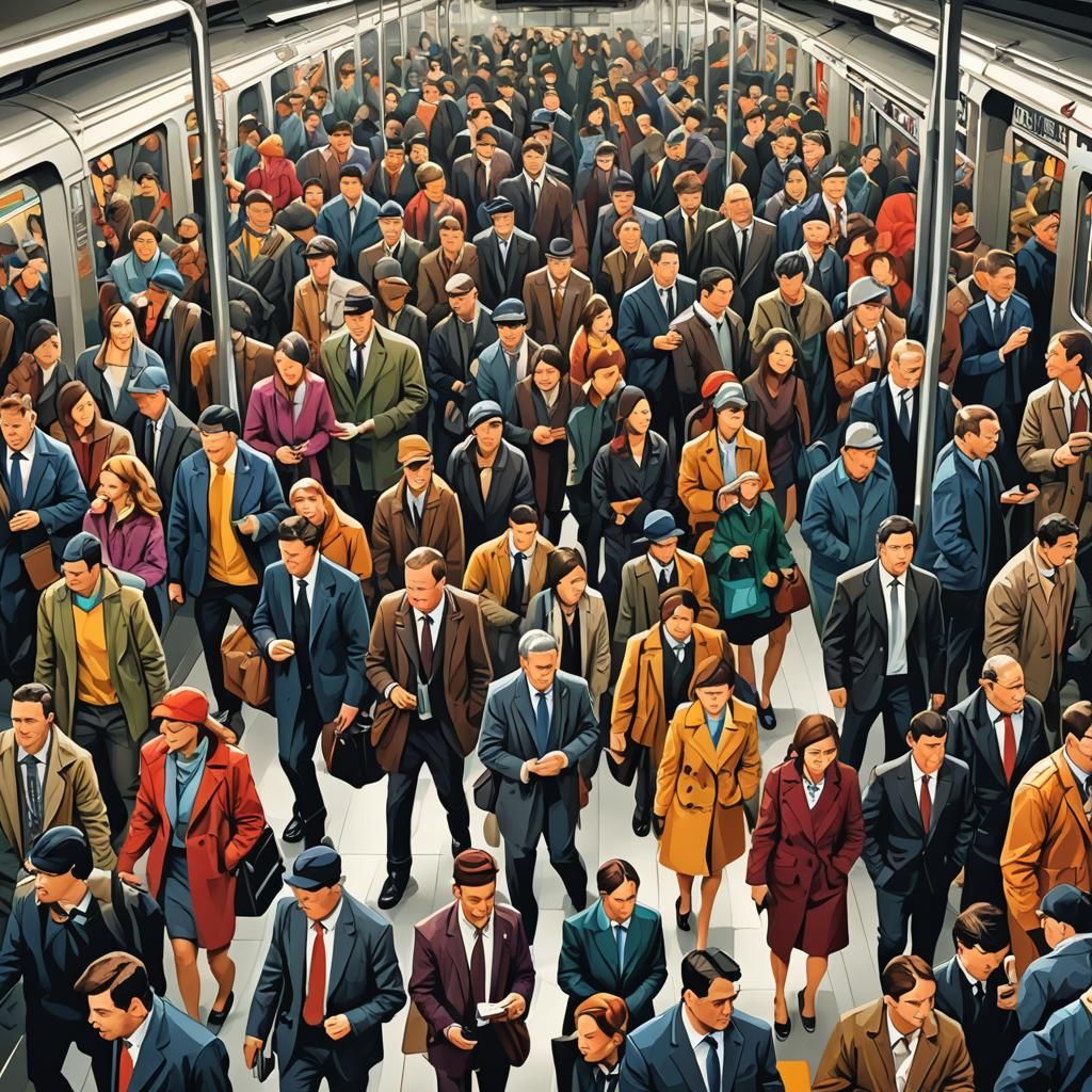 Vibrant Subway Crowd in Vector Art Poster Style