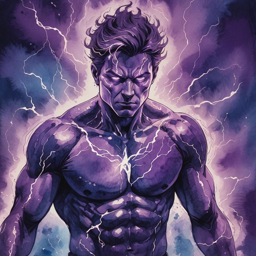 Energy Elemental Man Portrait in Purple Ink