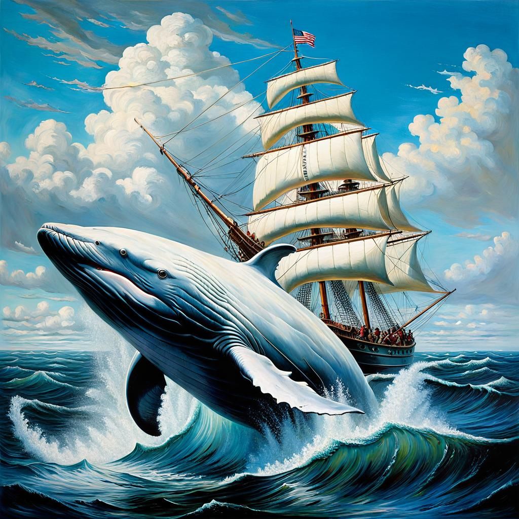 Albino Whale Hunt in Detailed Oil Painting