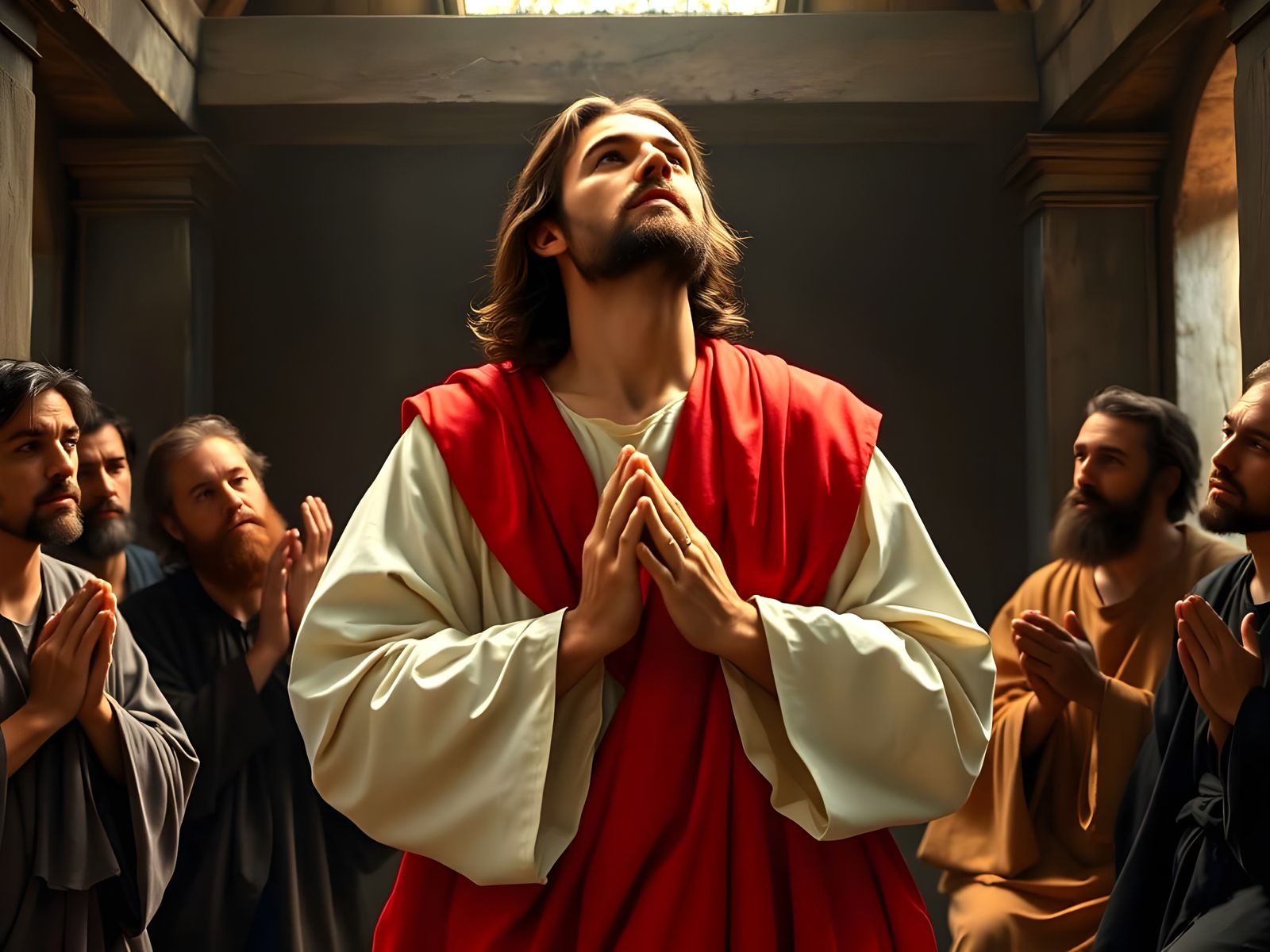 Jesus Prays in Resplendent White Robes, Upper Room