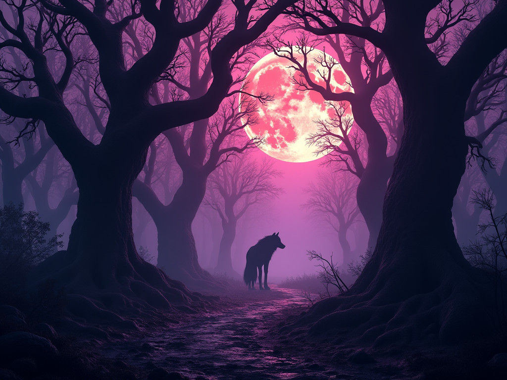 Eerie Forest Silhouettes Under a Full Moon