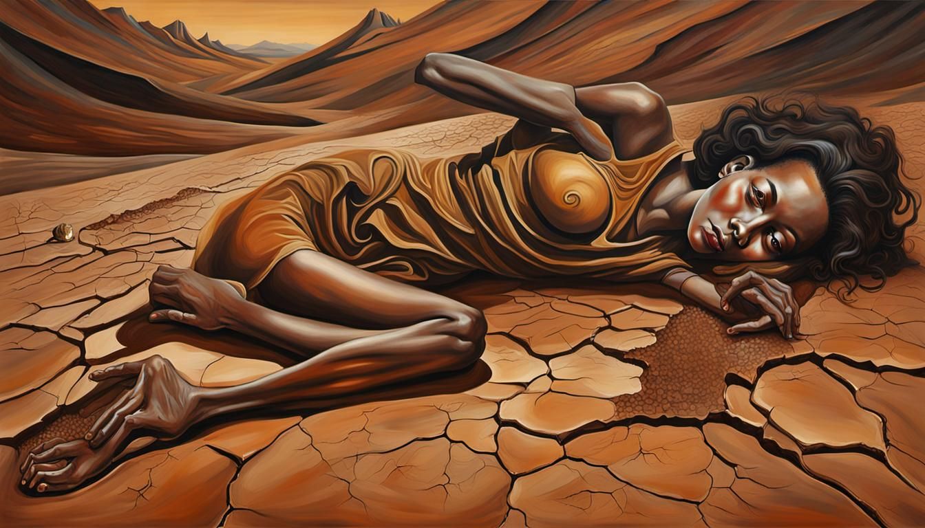 Surreal Desert Dream: Kenyan Woman in Cracked Earth