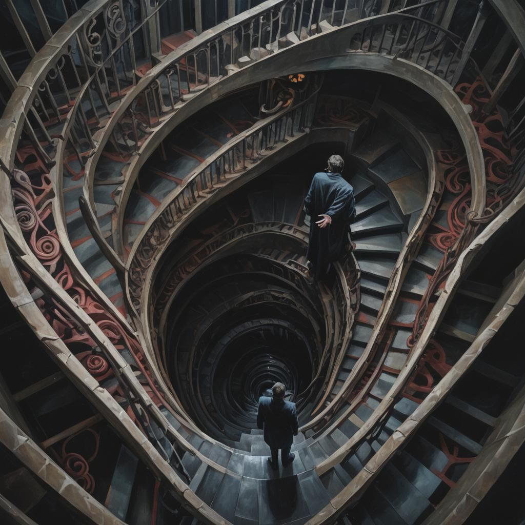Surreal Infinite Staircase with Ambiguous Shapes