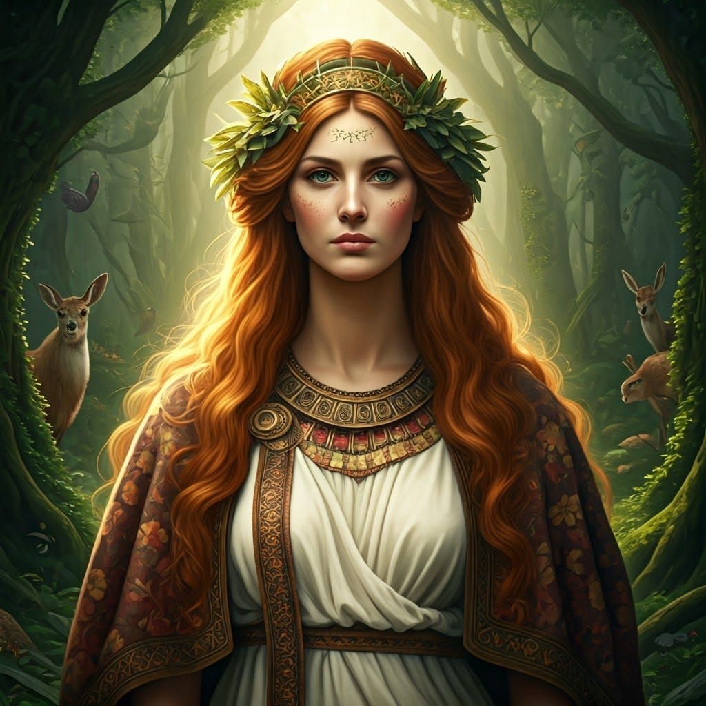 Etruscan Goddess Cel in Ancient Forest