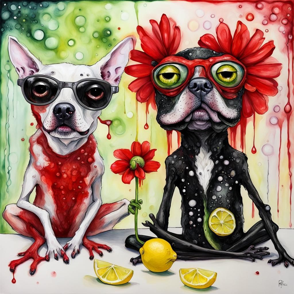 Alien Dog and Frog Family Party: Expressionistic Alcohol Ink