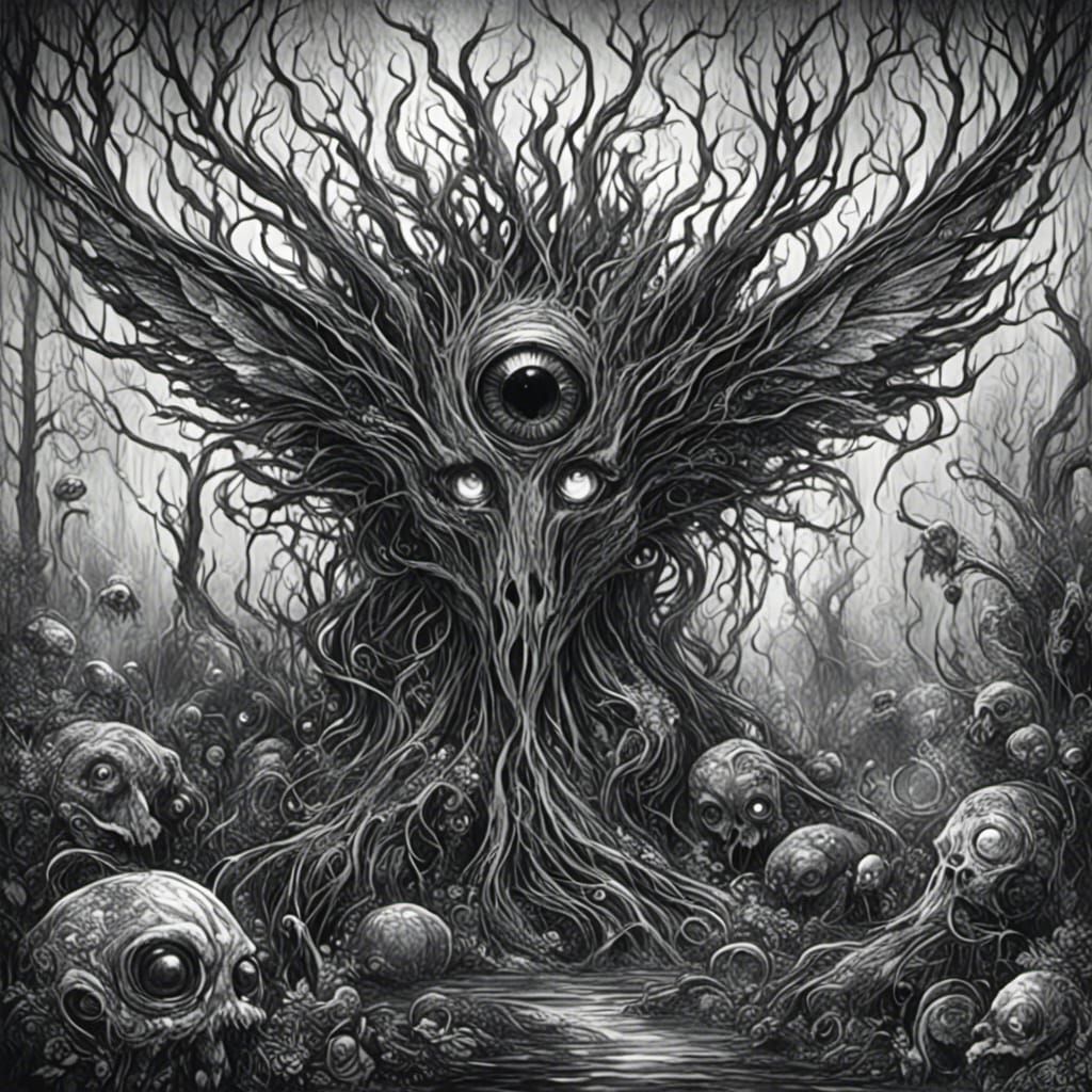 Fairy Monster in Gloomy Swamp: Dark Fantasy Sketch