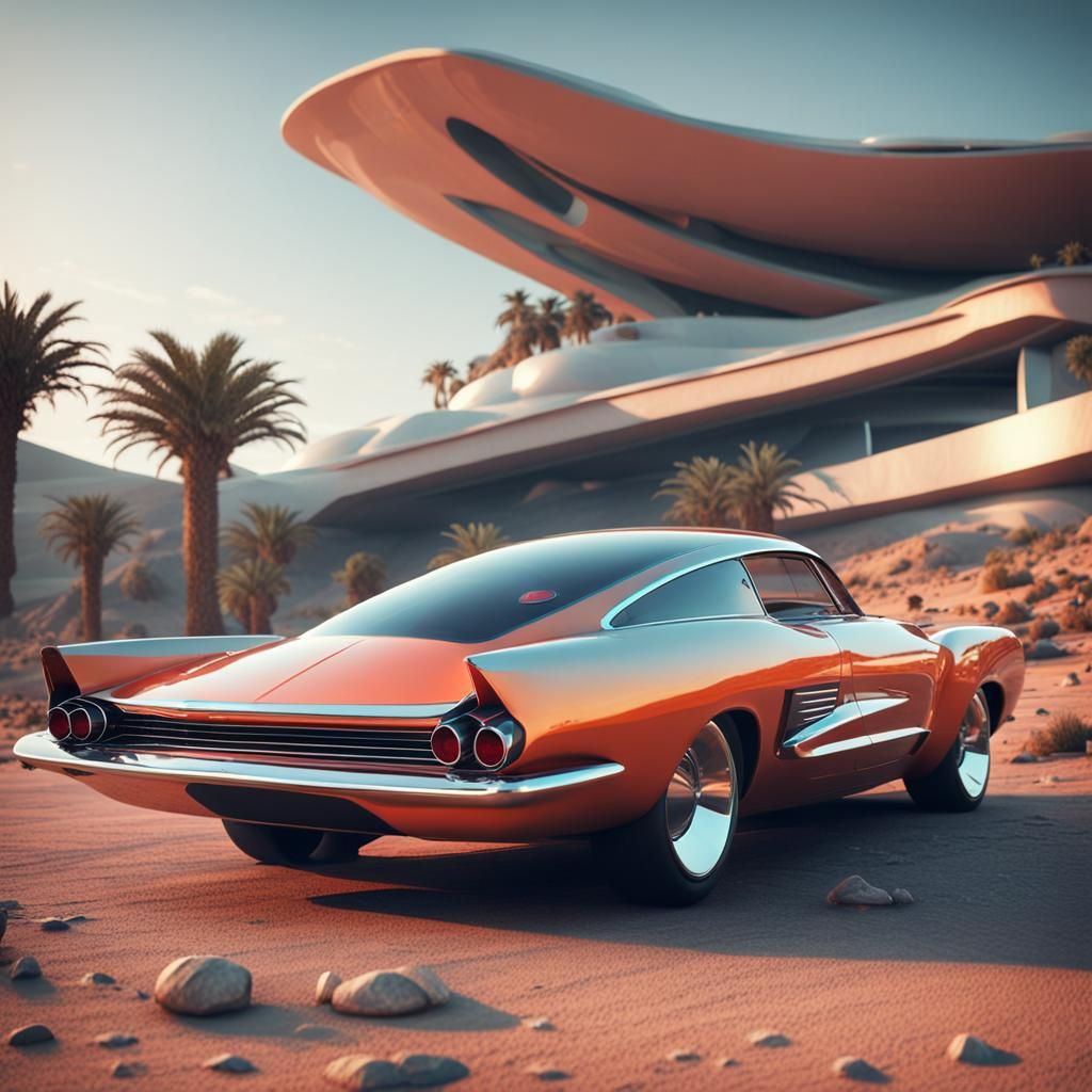 Futuristic 1956 Muscle Car Concept in Hyperrealism