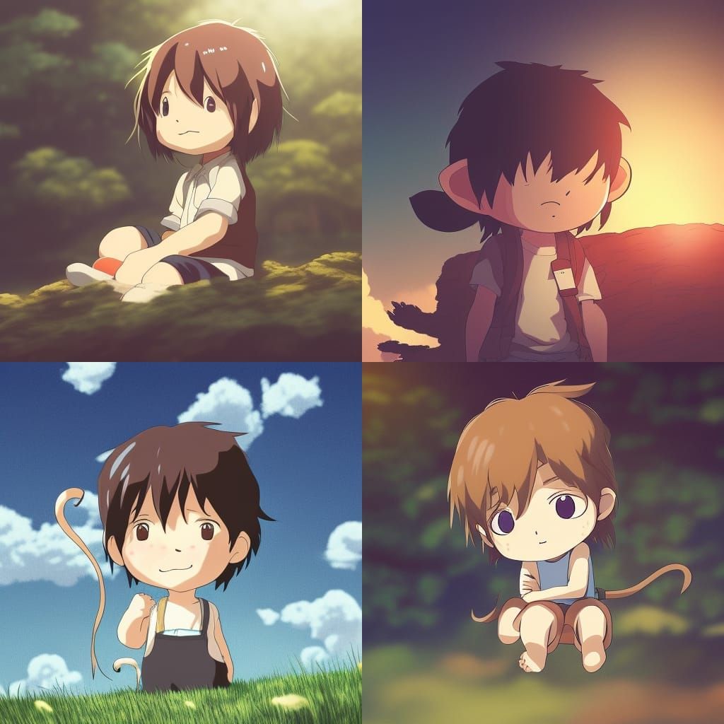 Cute Chibi Neko Boy in Ghibli Anime Style