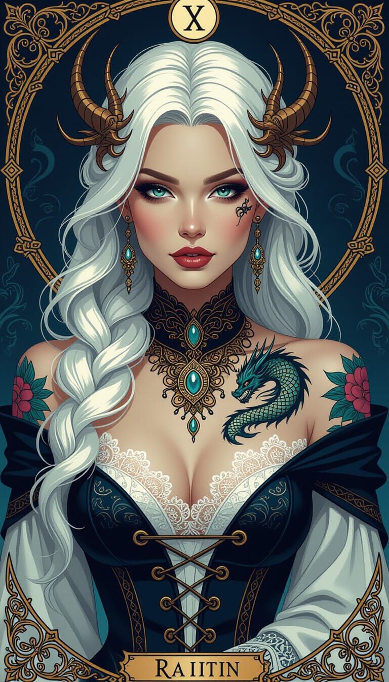 Viking Woman with Dragon Tattoo in Fantasy Art Style