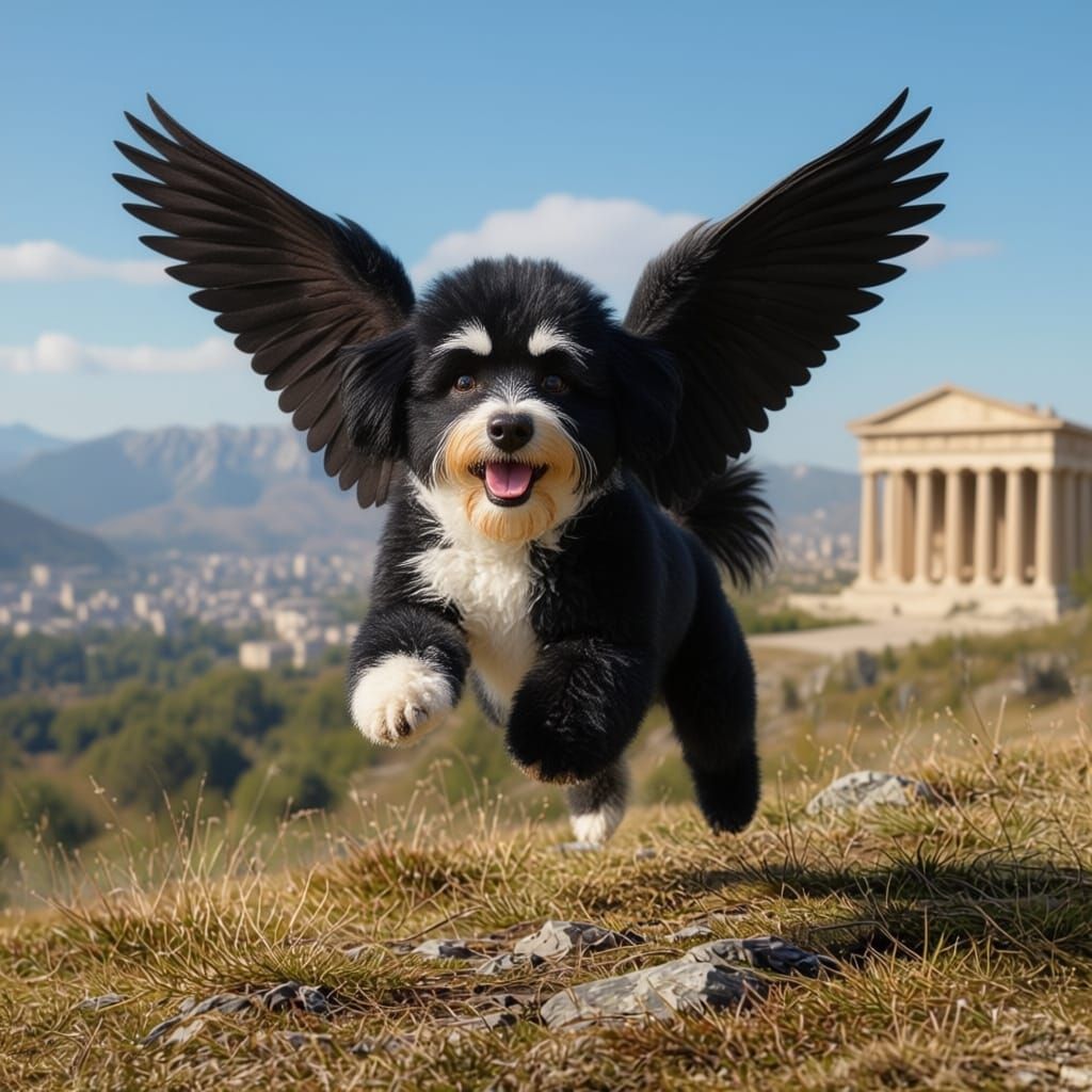 Bichon Havenese Dog Flying Over Many Dog Bones