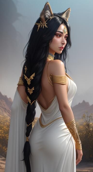 Egyptian Wolf Goddess in Ethereal Fantasy Style