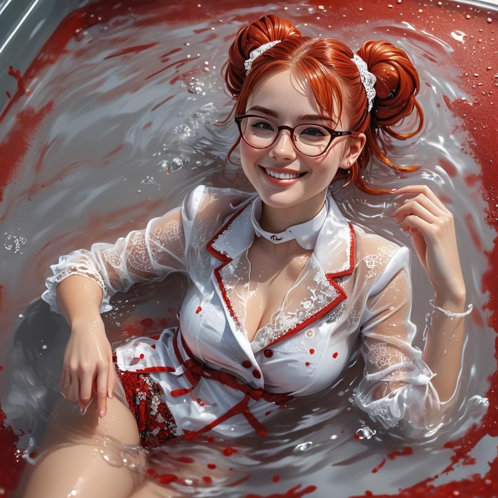 Cute Girl in Red Lace Suit: Hyperrealistic Digital Art