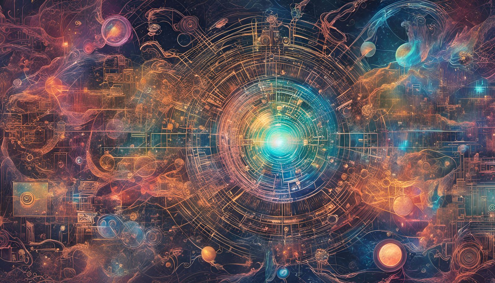 Vibrant Circuits: Holographic Astral Illustration