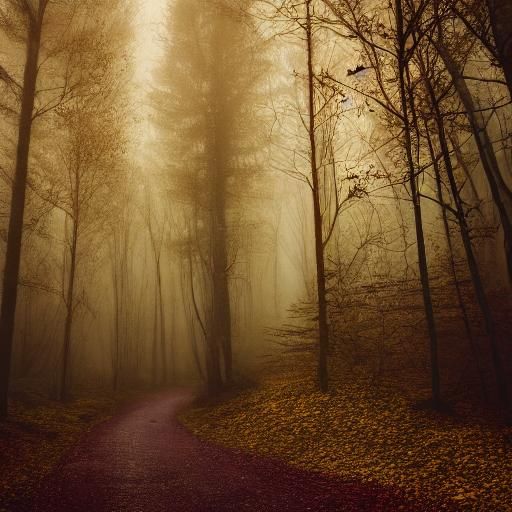 Lone Figure in Autumn Forest: Surreal Landscape