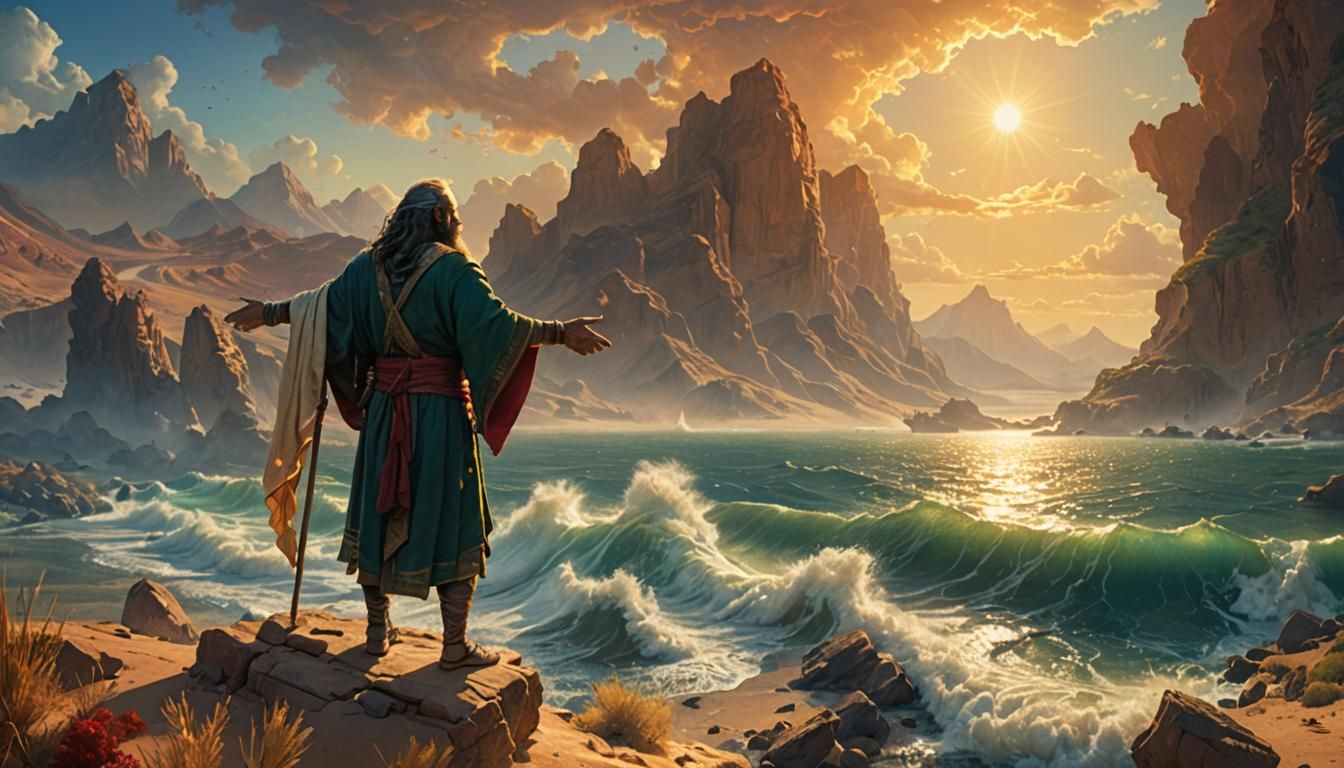 Moses Parting Red Sea: Epic Fantasy Art