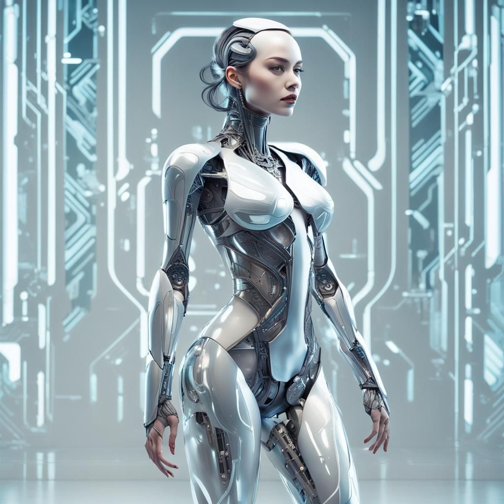 Futuristic Robot Woman with Transparent Limbs