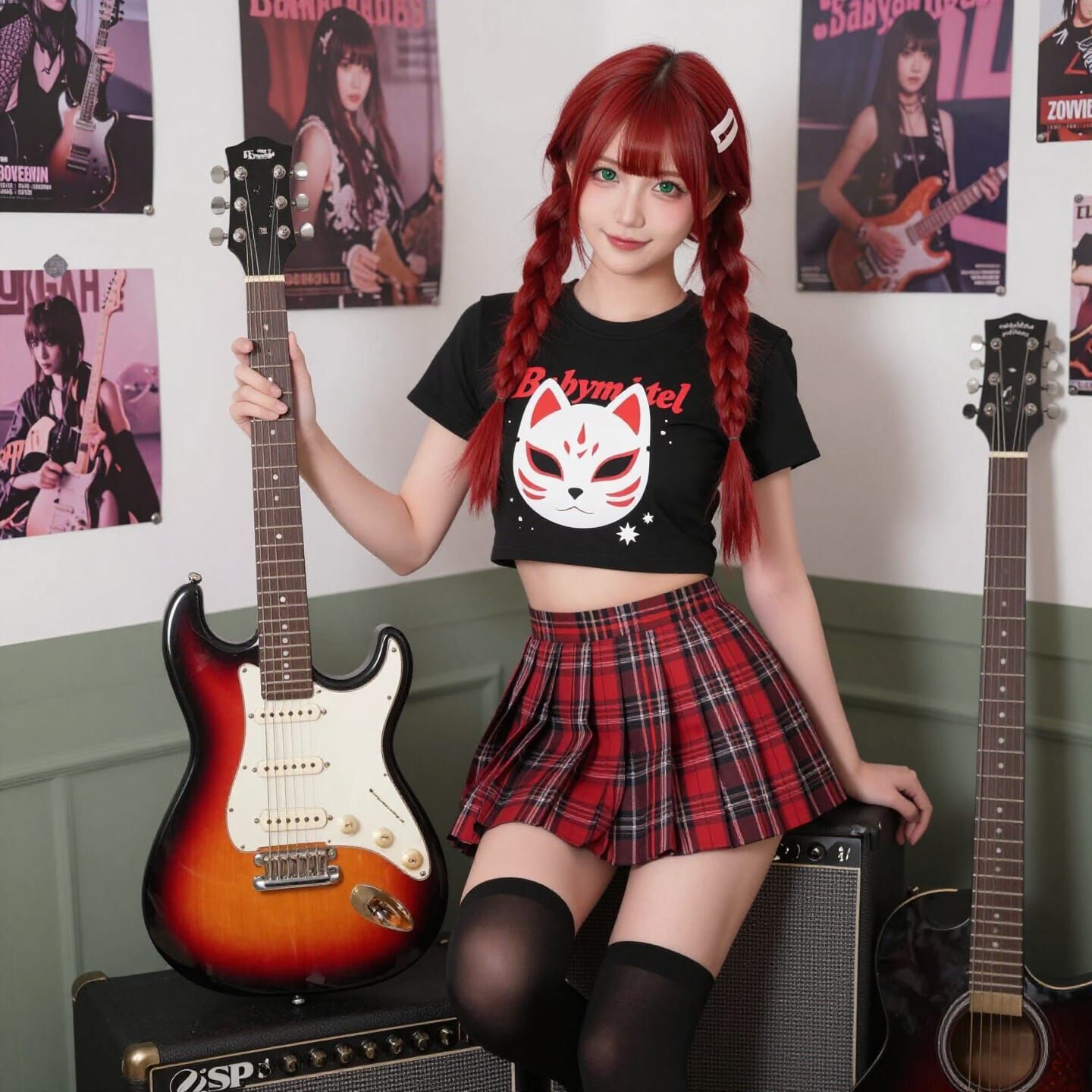 Japanese Woman in Babymetal Tee and Plaid Skirt