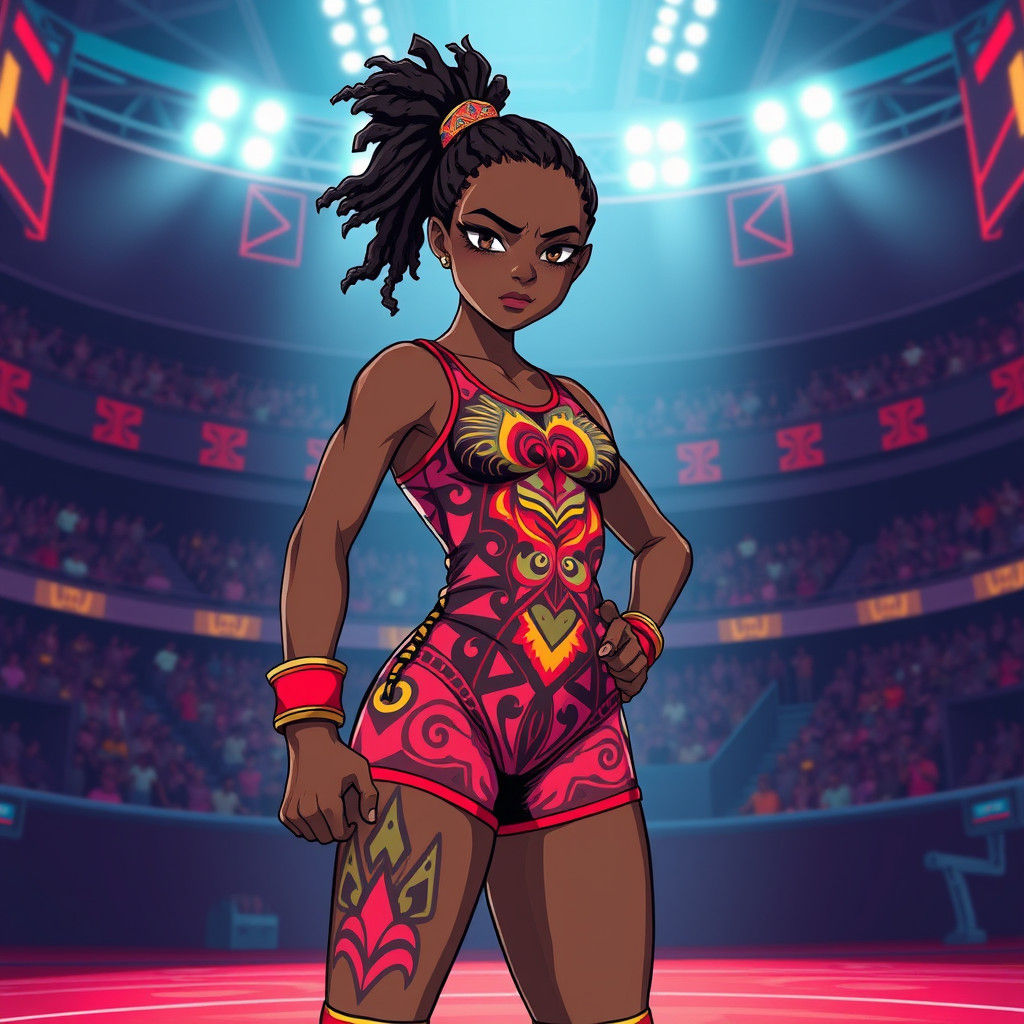 South Sudanese Girl Wrestler in Manga Scan Style