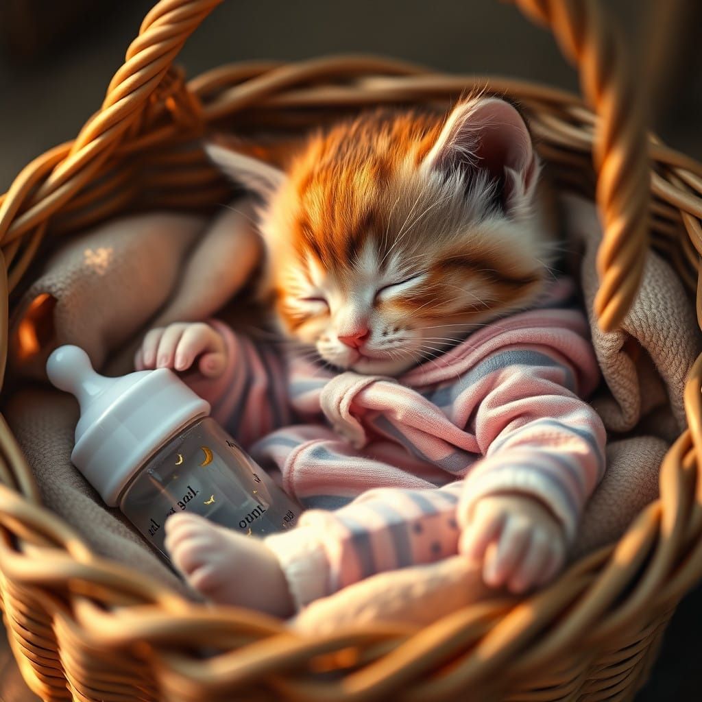 Cozy Kitten Slumber in a Whimsical Woven Basket