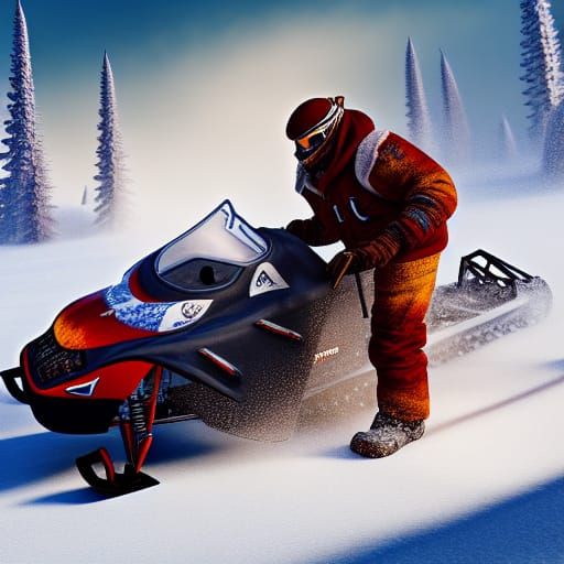 Tundra Snowmobile Action: Detailed Matte Painting