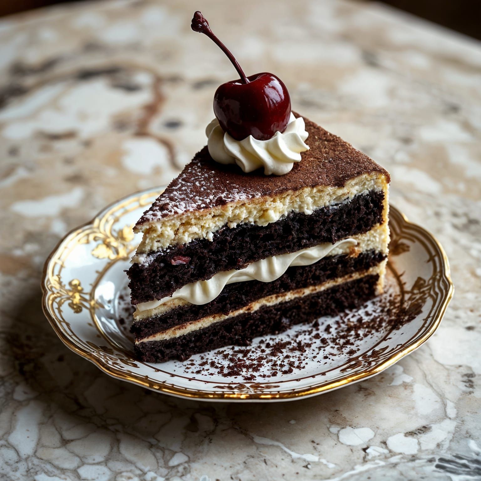 Photorealistic Black Forest Cake with Cherries
