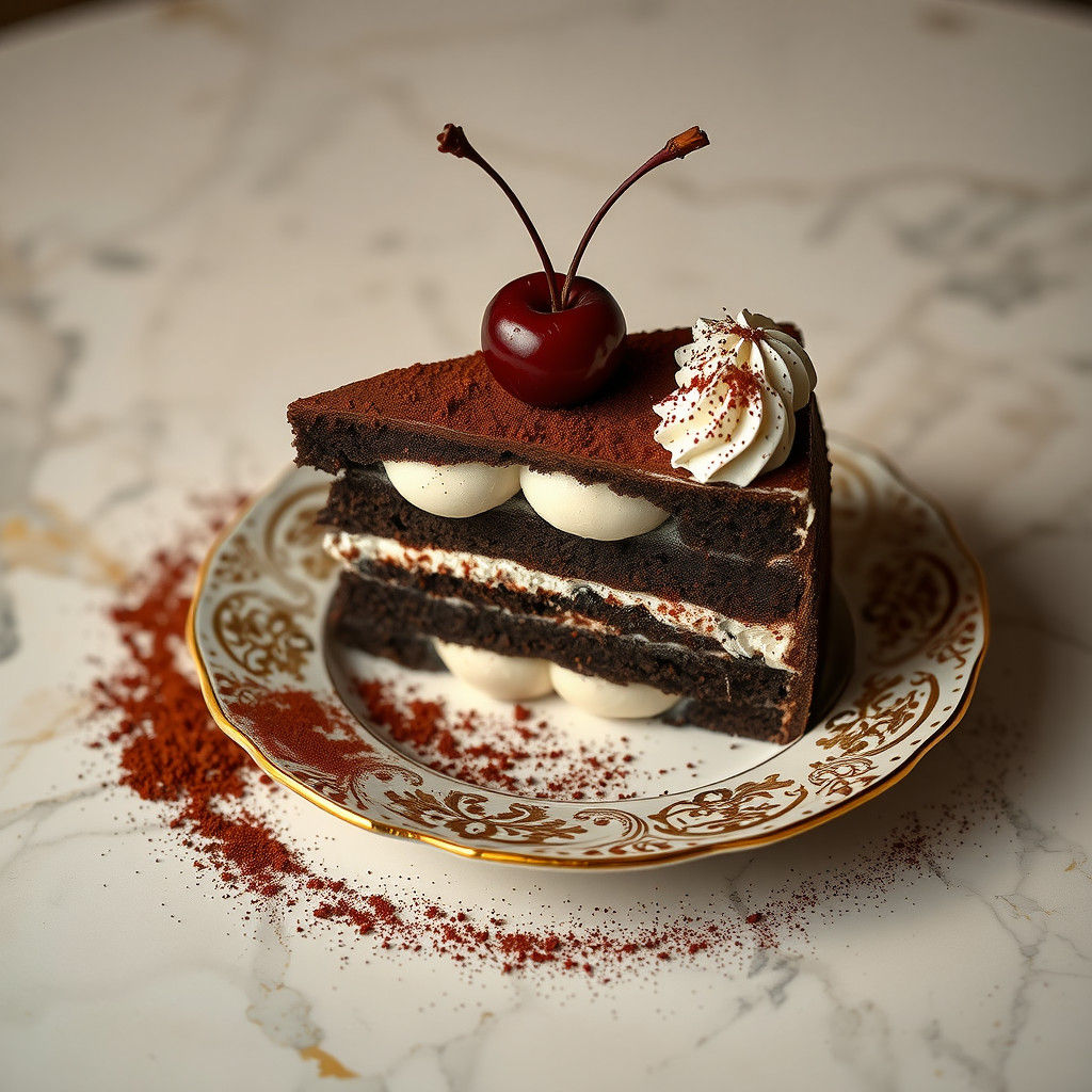 Decadent Black Forest Cake on Vintage Plate