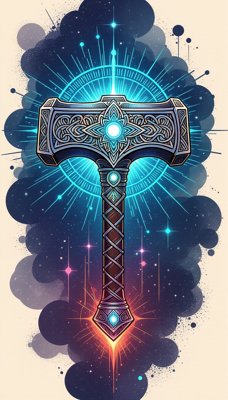 Luminescent Norse Hammer Tattoo Design