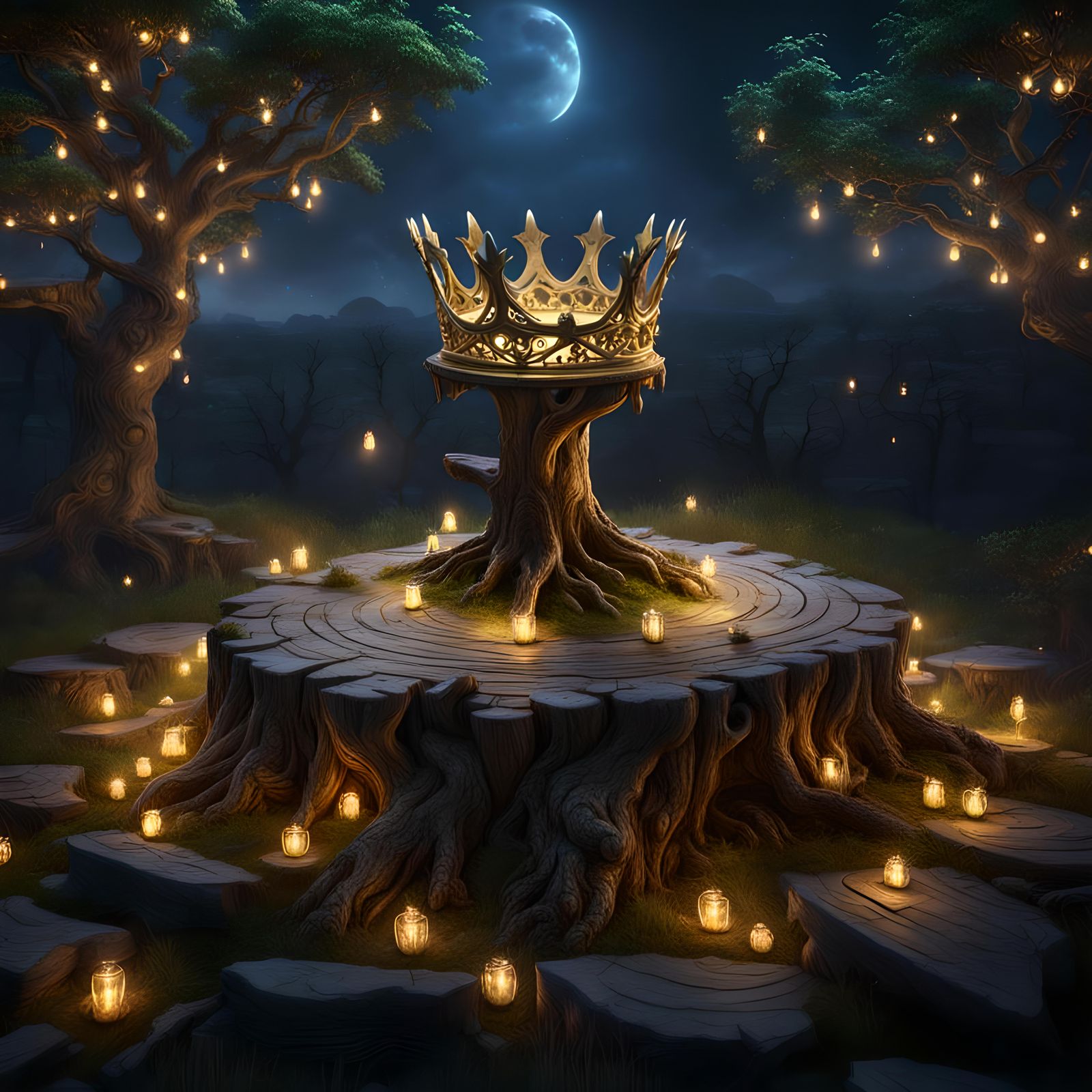 Thorn Crown on Tree Stump in Enchanted Orchard