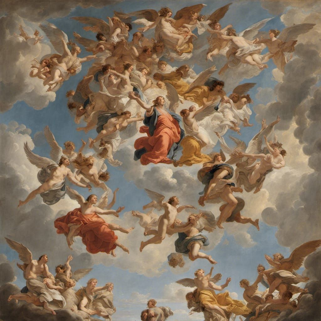 Angels Ascending to Heaven in Rococo Style