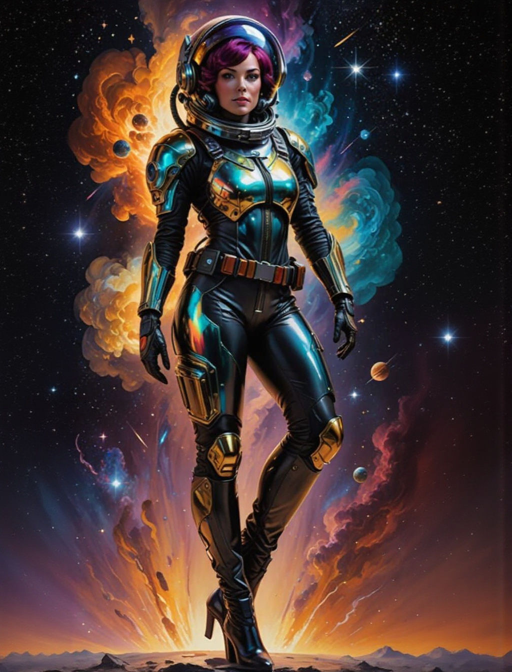 Sci-Fi Portrait in Space with Nebulas